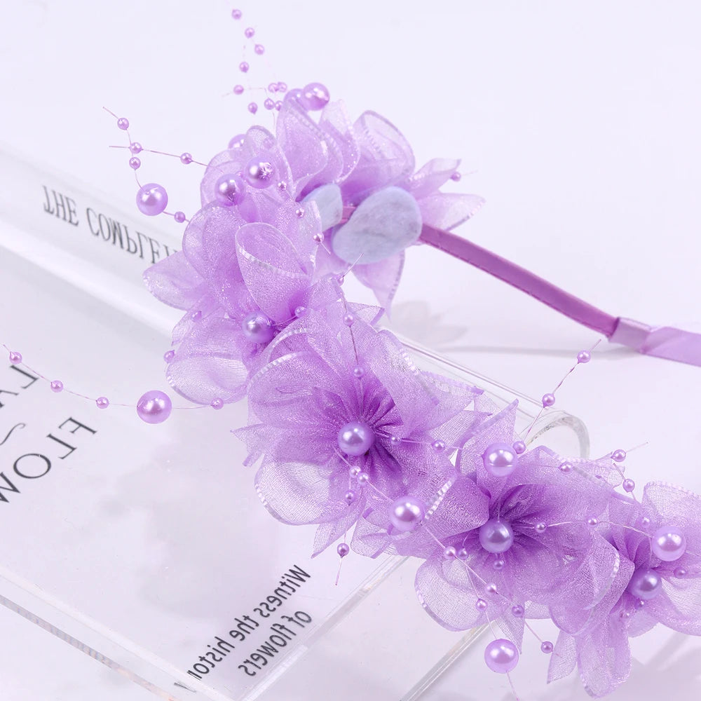 Fairy Flower Headband Sweet Lovely Girl Lace Floral Pearls Hair Hoop For Princess Wedding Birthday Headwear Accessories Gifts