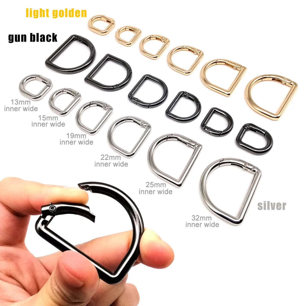 HZYUEGOU D Shape Type Spring Ring Openable Leather Bag Handbag Strap Buckle Connect Keyring Dog Chain Snap Clasp Clip Carabiner