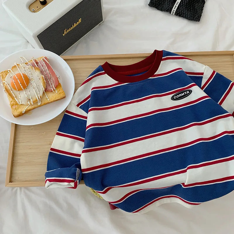 2-7Y autumn Children Clothes For Baby Girl Boys T-shirt Stripe Cotton Long Sleeves Shirts Teen Hoodie Bottoming Shirt Kids Tops