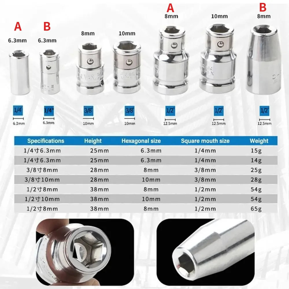 Impact Socket Adapter Converter From 1/2 To 1/4 With 3/8 Square Nut Quick Wrench Ratchet For Manual Tool Parts