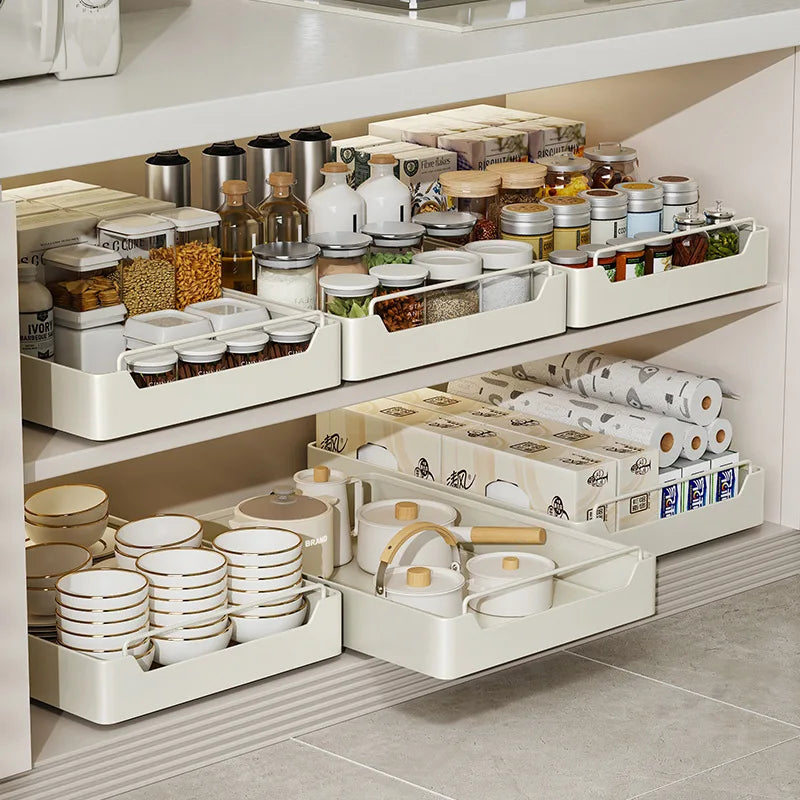 Kitchen Storage metal holdetr with Slide Rails Pull-out Drawer Storage Tray Spice Storage Rack Cabinets Organizer