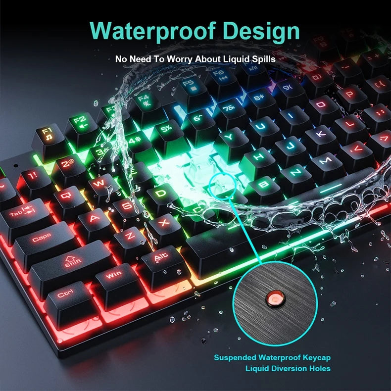 RGB Backlit Wired Ergonomic Design Keyboard Set Waterproof Luminous Gaming Keyboard And Mouse Combo PC Accessories For Gaming