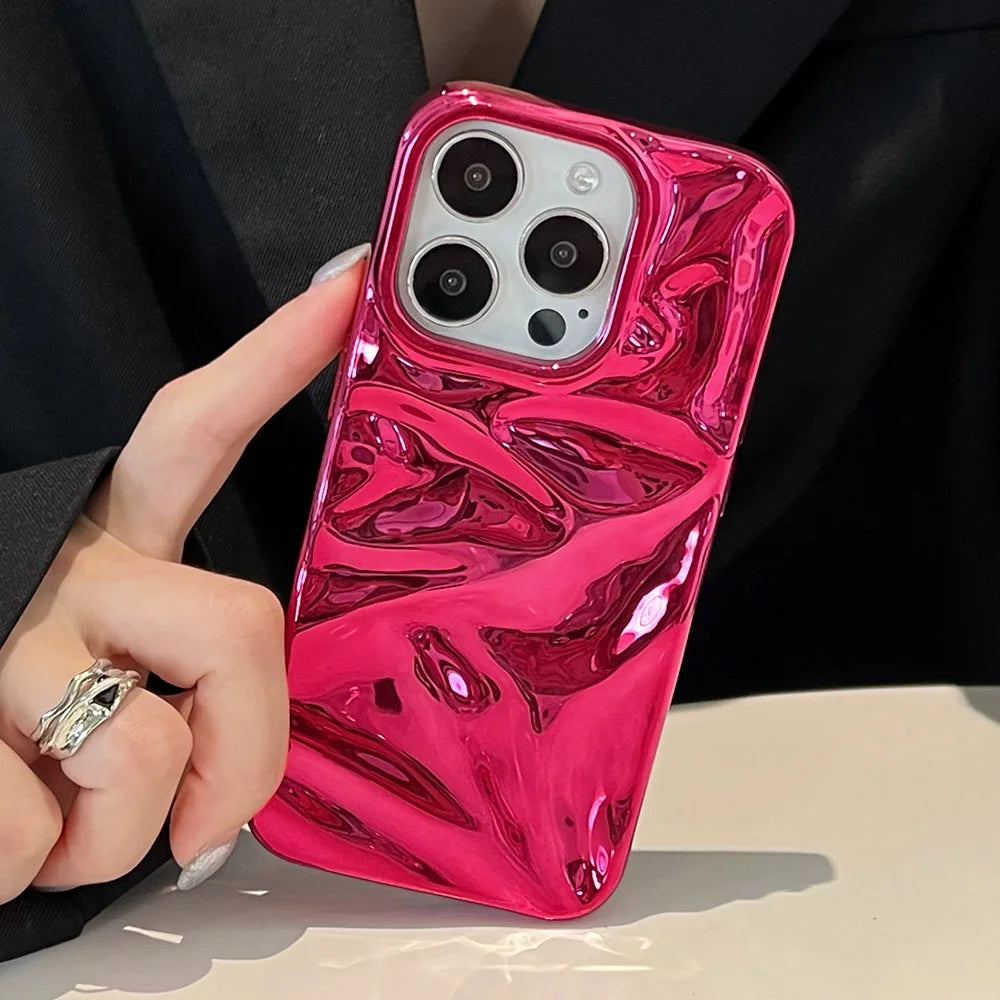 Luxury Electroplate Silvery 3D Wrinkle Phone Case For iphone 17 16 15 14 13 11 12 Pro Max 17Air Purple Water Ripple Soft Cover