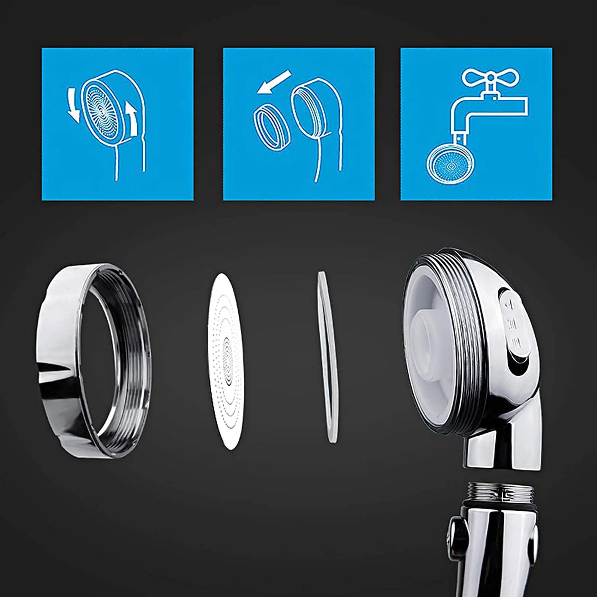 Large Flow High Pressure Shower Head Silver 3 Modes Eco Water Saving Spray Nozzle Massage Rainfall Pressurized Bathroom Shower