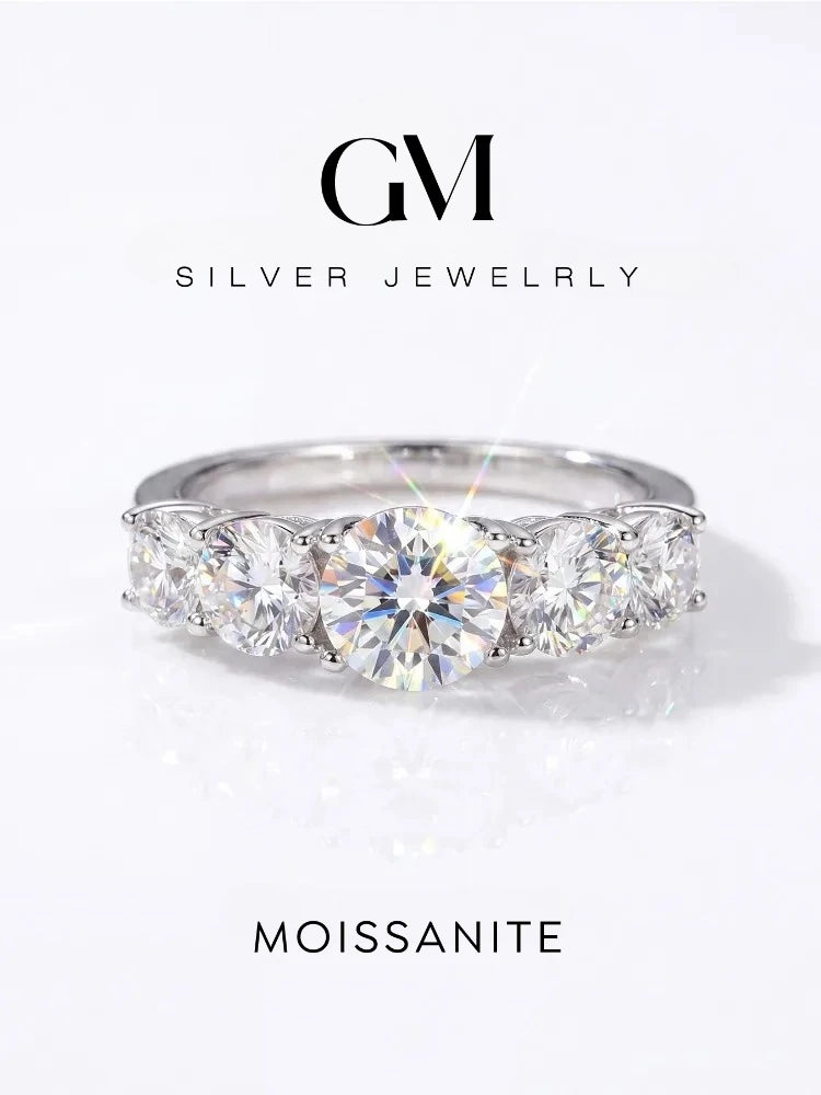 925 Sterling Silver Sparkling 1CT Real Moissanite Diamond Ring for Women Wedding Original High Quality Fine Jewelry