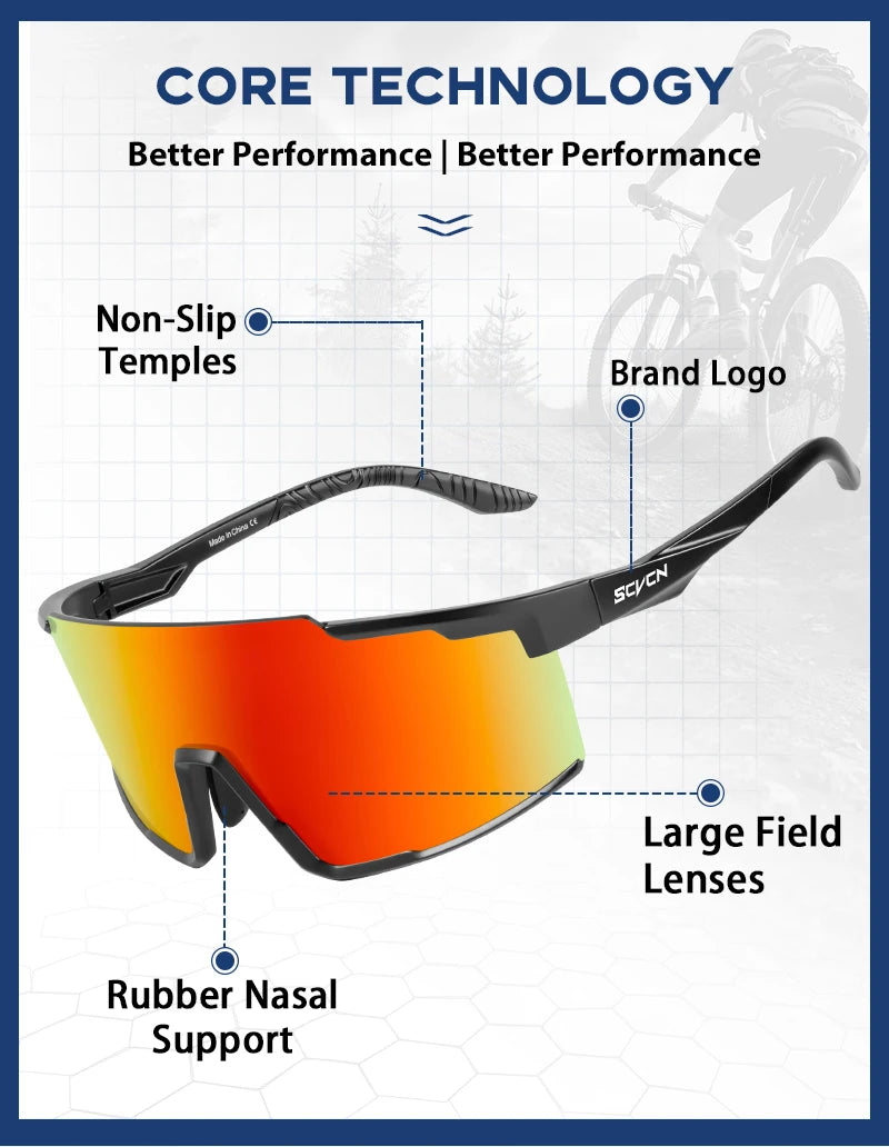 SCVCN MTB Road Bike Sunglasses Sports Glasses Men Women Riding Windproof Goggles UV400 Protection Outdoor Hikng Riding Glasses