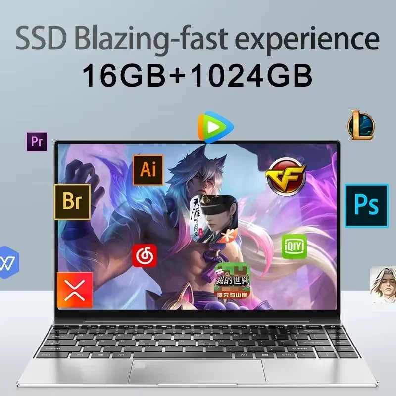 14.1" Ultra Slim Portable Laptop Intel Core I9-10980HK Win11 Pro 16GB RAM 2TB SSD FHD WiFi6 BT5.2 Gaming Office Student Notebook