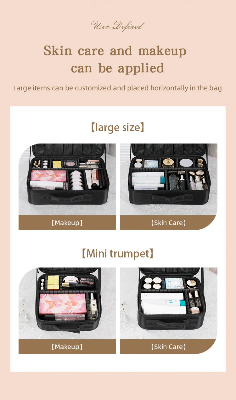 Travel Makeup Bag Makeup Train Cases Professional Lipstick Organizer with Shoulder Strap Adjustable Dividers for Cosmetics Makeu