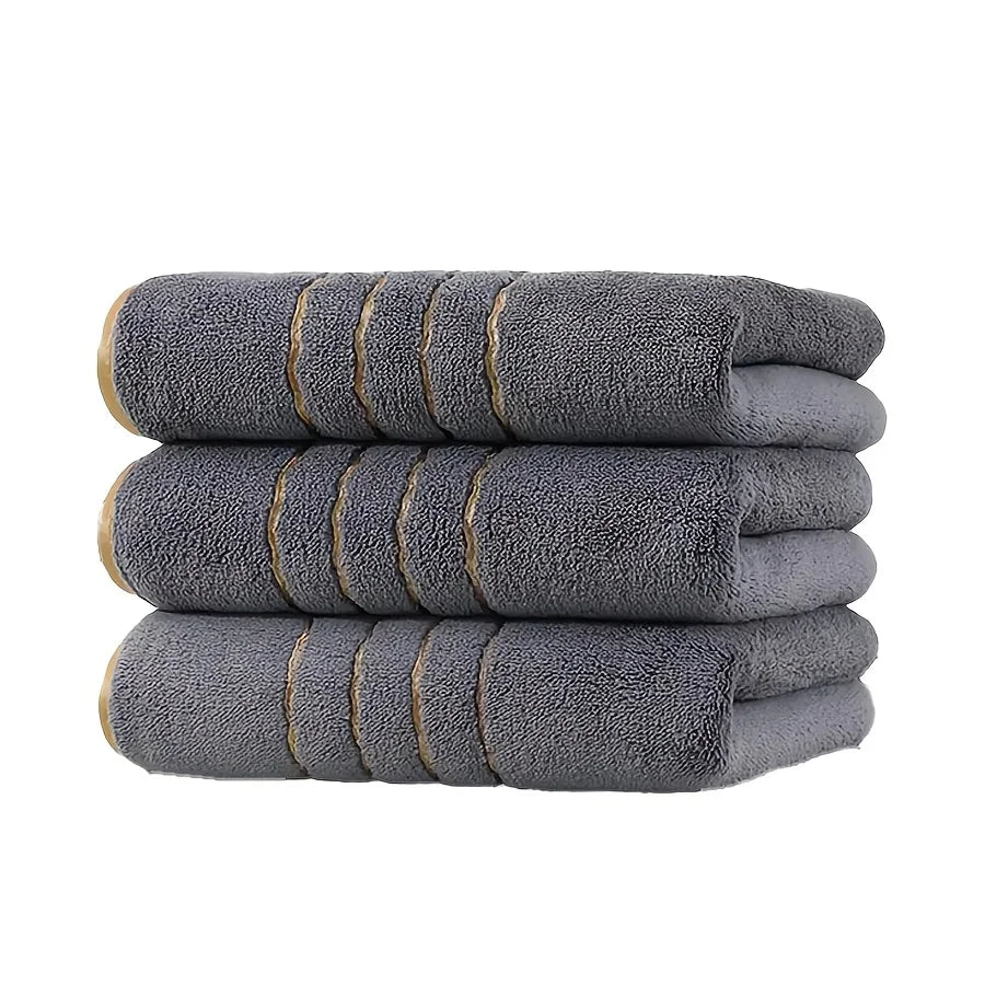3 towels, 35cmx75cm gold-striped towel, coral fleece towel, thick and soft, highly absorbent, modern minimalist design, clean color, suitable for home and bathroom
