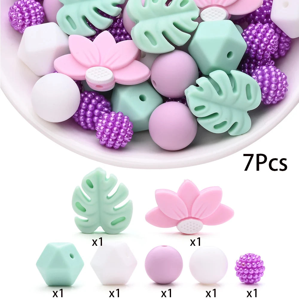 7Pcs Silicone Bead Set Soft Non Toxic Biteable Silicone Beads for Handmade Pacifier Chain Teeth Grinding Jewelry