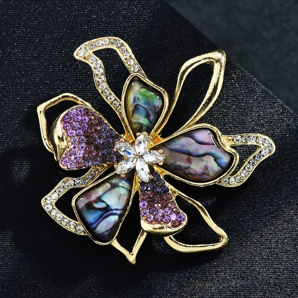 SKEDS Exquisite Classic Flower Crystal Enamel Pin Brooch For Women  Fashion Elegant Vintage Lady Drip Oil Plant Badges
