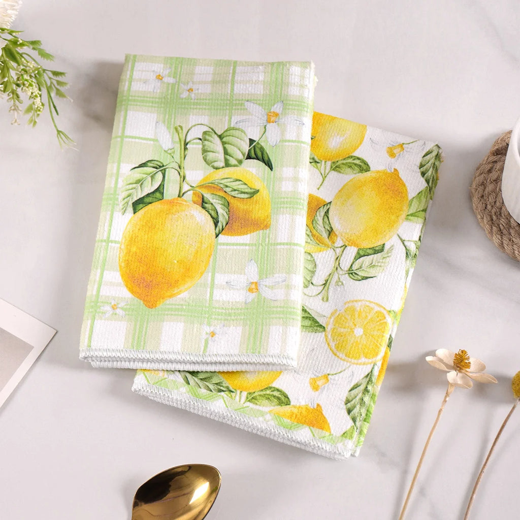 2pcs Italy Lemon Hand Towels Lemon Themed Dish Towels Polyester Bathroom Decorative Rustic Cloths Tea Towels for Kitchen