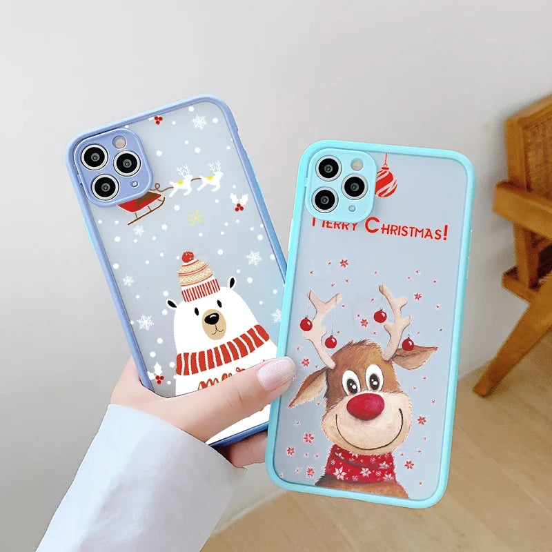 Christmas Matte Hard Phone Case for iPhone 17 7 8 Plus SE2 11 12 13 14 15 16 Pro Max Mini  New Year Gift Lovely Cover Fundas