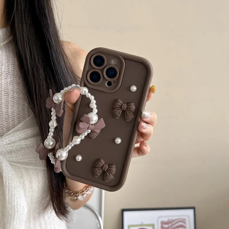 Bow Tie Pearl Chain Rope Phone Case For Huawei Mate 70 60 50 40 30 20 70 Pro Pura 70 Ultra P70 P60 P50 P40 Lite Pro Soft Cover