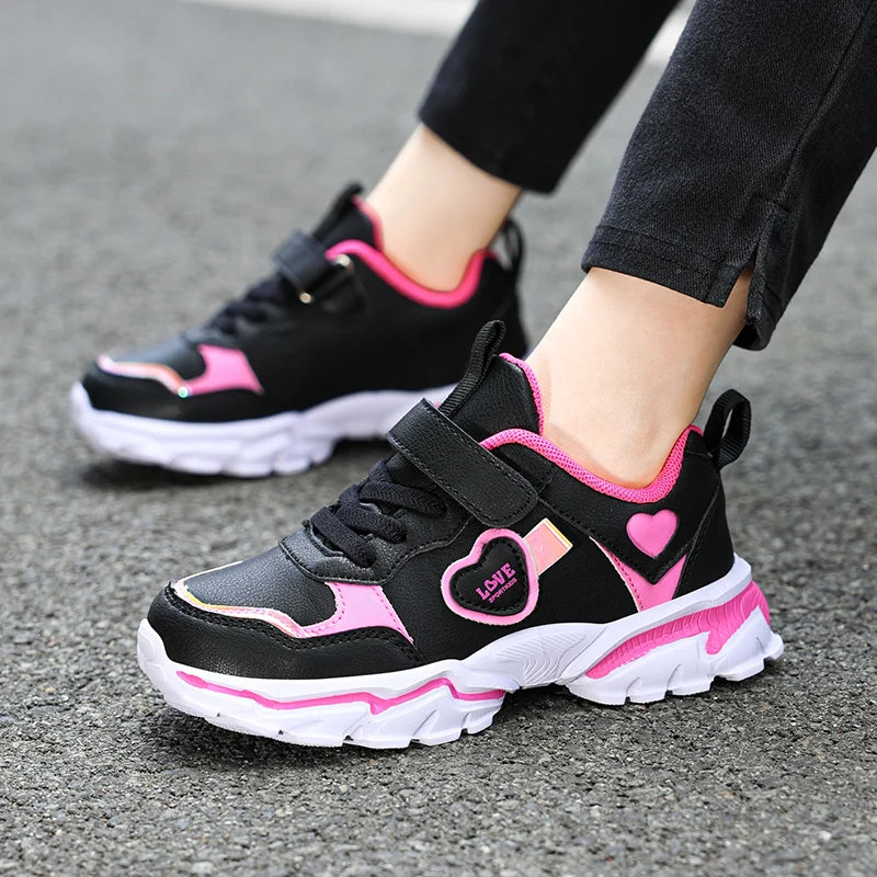 Autumn Girls Sneaker Children Leather Shoes PU Daily Kids Casual Walking Sneaker Platform Sports Tennis Sports Shoes Girl