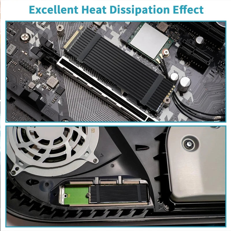 M.2 Heatsink Heatsink with Thermal Silicone Pads 2280 SSD Heatsink with 2 Black Rubber Straps For PC/PS5 M.2 SATA SSD