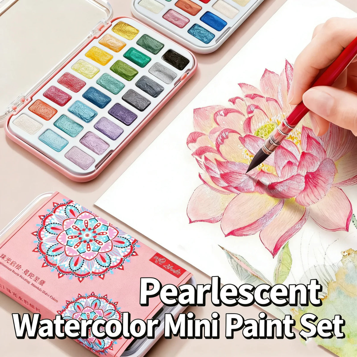 24-color metallic watercolor pigments, convenient for outdoor sketching, water-soluble watercolor pigments