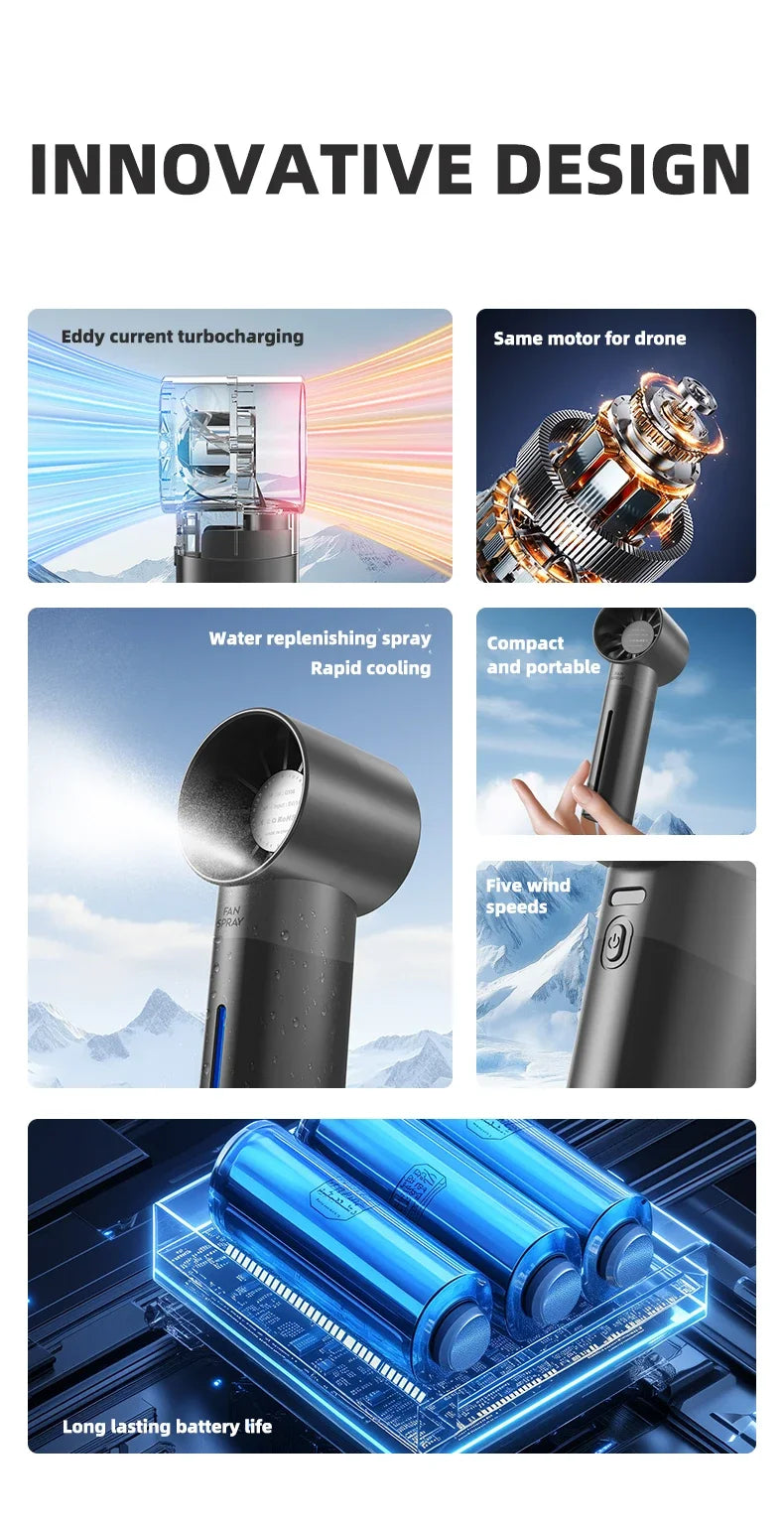 Handheld Small Fan Turbine Spray Mini Fan Water Replenishing Outdoor Camping Dormitory Household Portable USB Summer Cooling