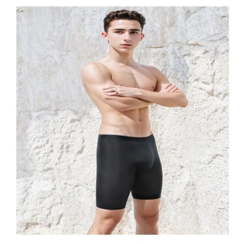Men Boxers Shorts Silicone PU One-piece U Convex Pouch Pants Soft Elastic Panties Tight Low Waist Safety Trunks Short Waterproof