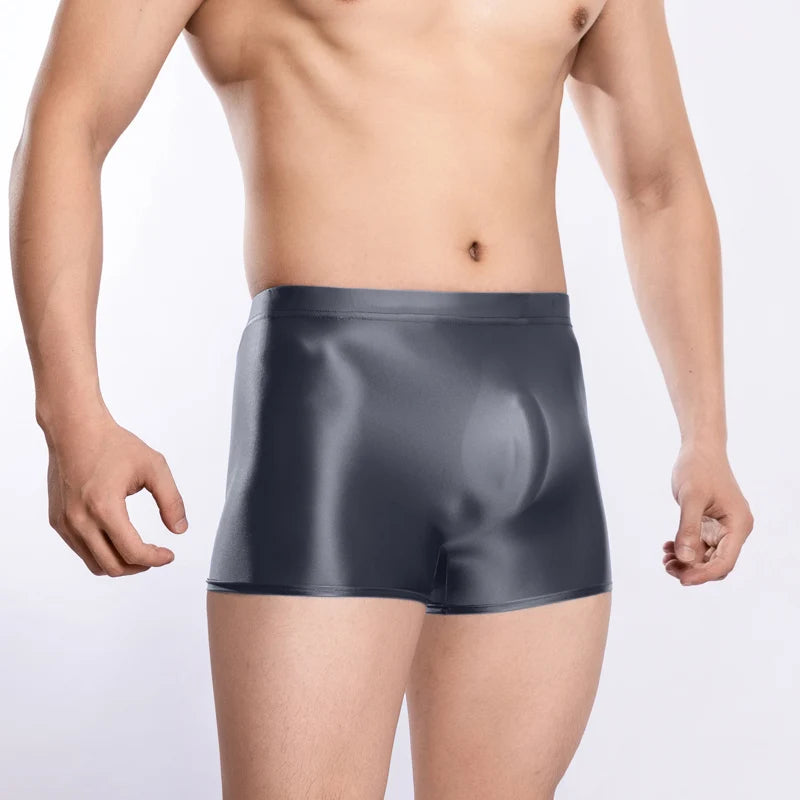 underwear men boxers  Mens Glossy Oily boxer shorts Elastic Underwear softThin Panties Breathable Underpants Smooth elasticity