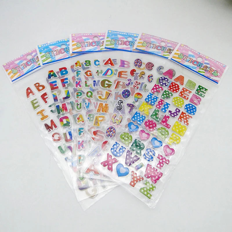 10 Sheets Letters Numbers 3D Puffy Stickers English Alphabet Birthday Festival Gift for Adult Boy Girl Scrapbook Decoration