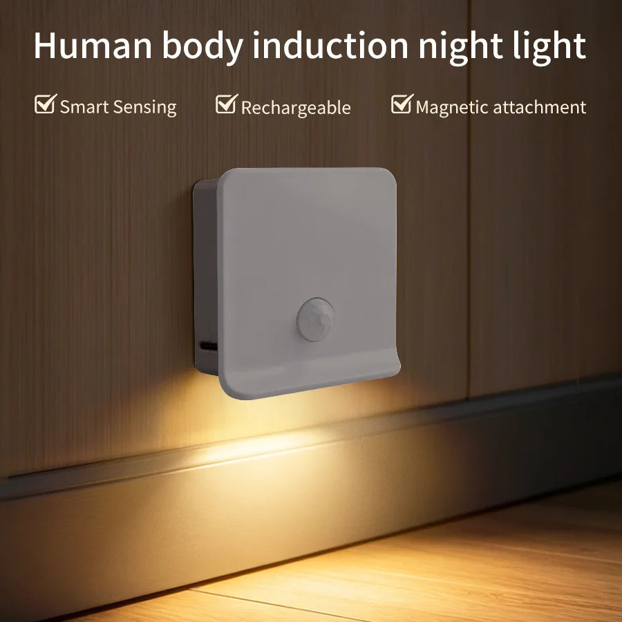 Motion Sensor Cabinet Light Wireless USB Rechargeable LED Lights Wardrobe Lamp Kitchen Stairs Hallway Bedroom Closet Night Light