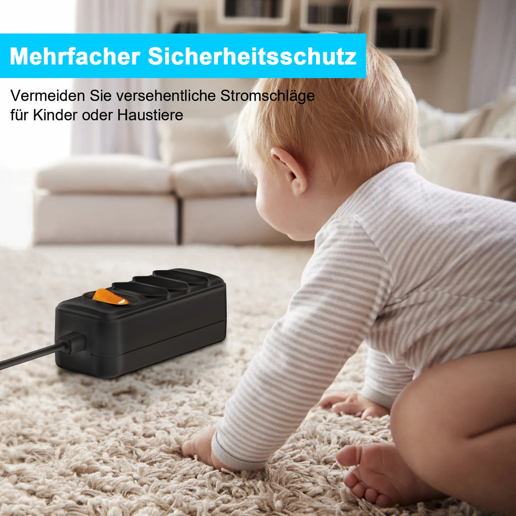 3-Way European Plug Power Strip 2 prong plug Multiple Socket with 2m Extension Cable Euro Outlet Power Adapter for TV computer