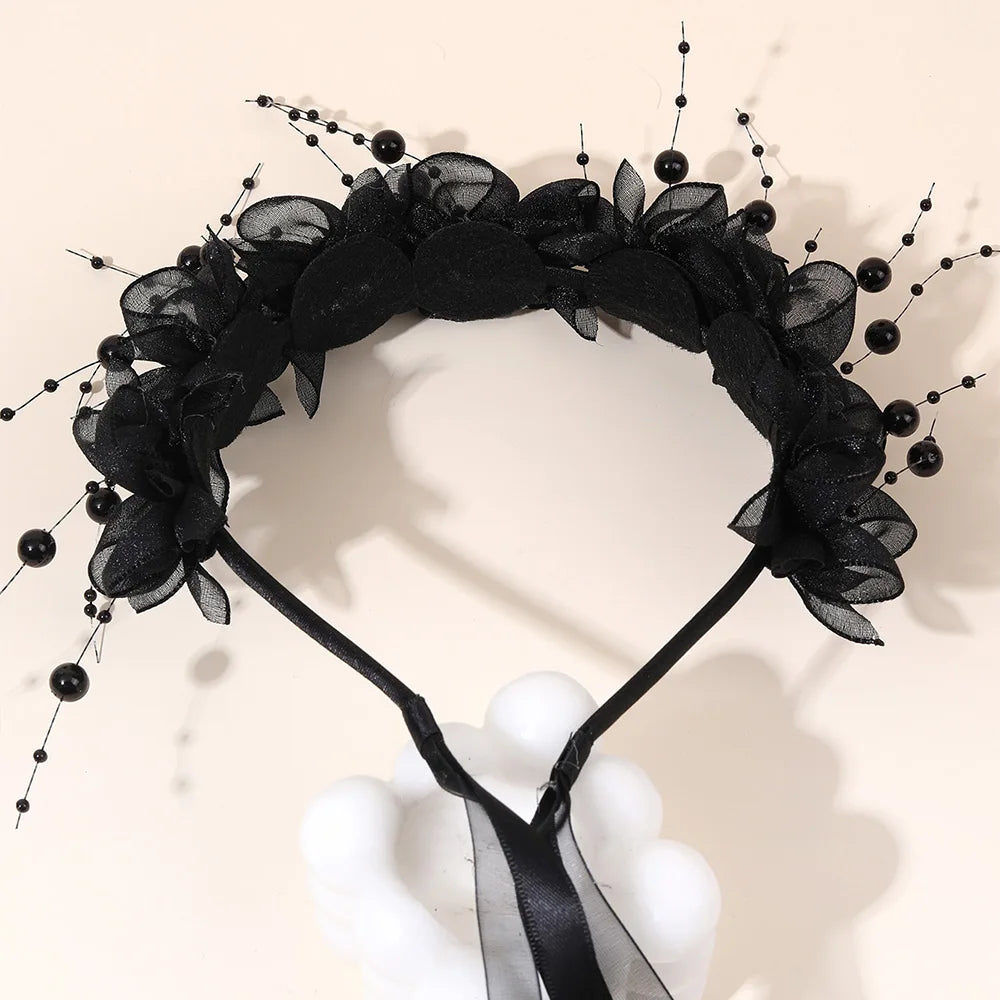 Fairy Flower Headband Sweet Lovely Girl Lace Floral Pearls Hair Hoop For Princess Wedding Birthday Headwear Accessories Gifts