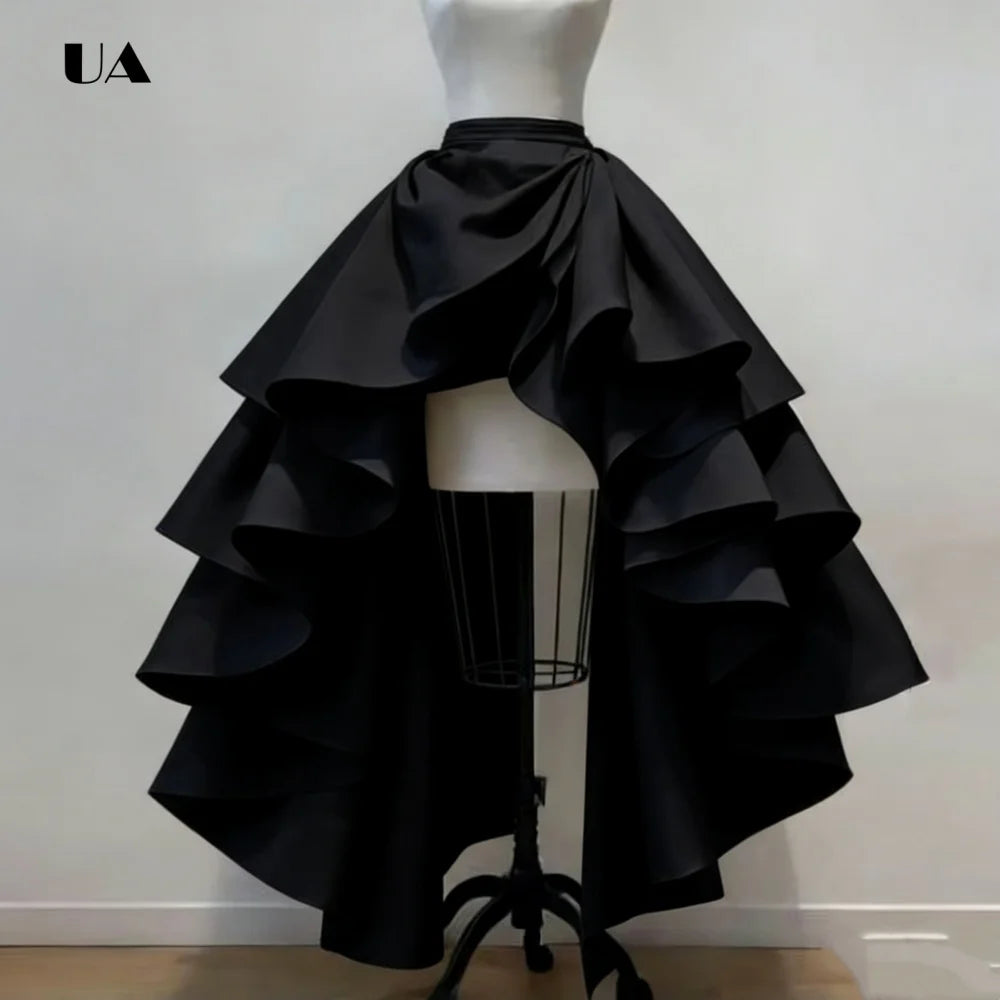 Women's Fashion Hi-lo Skirt, Elegant Satin Ruffled Skirt, High Waist A-Line Party Prom Skirt