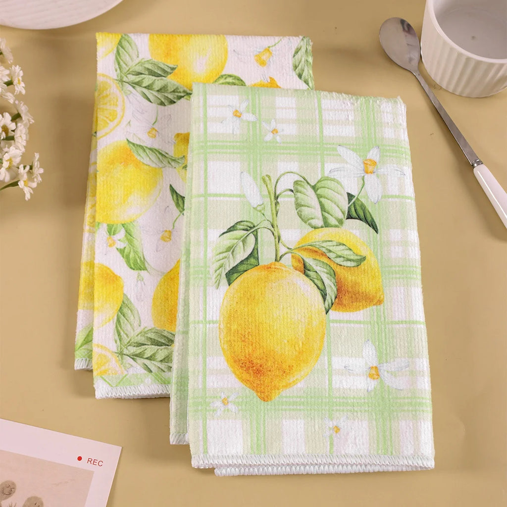 2pcs Italy Lemon Hand Towels Lemon Themed Dish Towels Polyester Bathroom Decorative Rustic Cloths Tea Towels for Kitchen