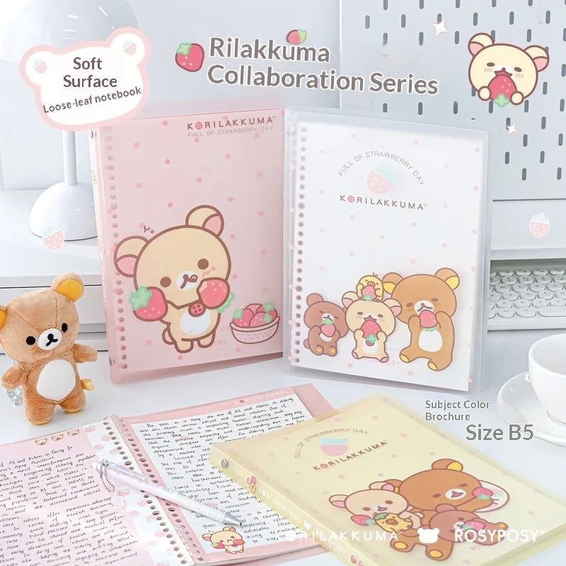 In Stocks RosyPosy Korilakkuma Loose Leaf Notebook Cute Strawberry Pattern B5 Refillable Journal For Study Office Daily Planning