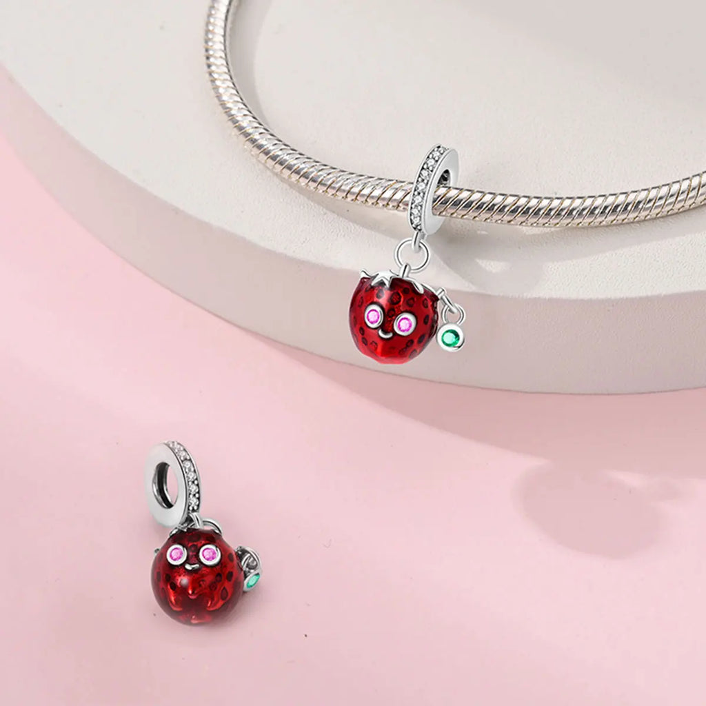 New 925 Silver Plated Strawberry Cherry Avocado Fruit Charms Beads Fit 3mm 925 Original Bracelets DIY Birthday Jewelry Gift