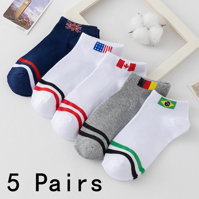 5 Pairs Men Bright Colored Ankle Socks Breathability Fashionable Casual Street Style Deodorizing Invisible Travel Running Socks