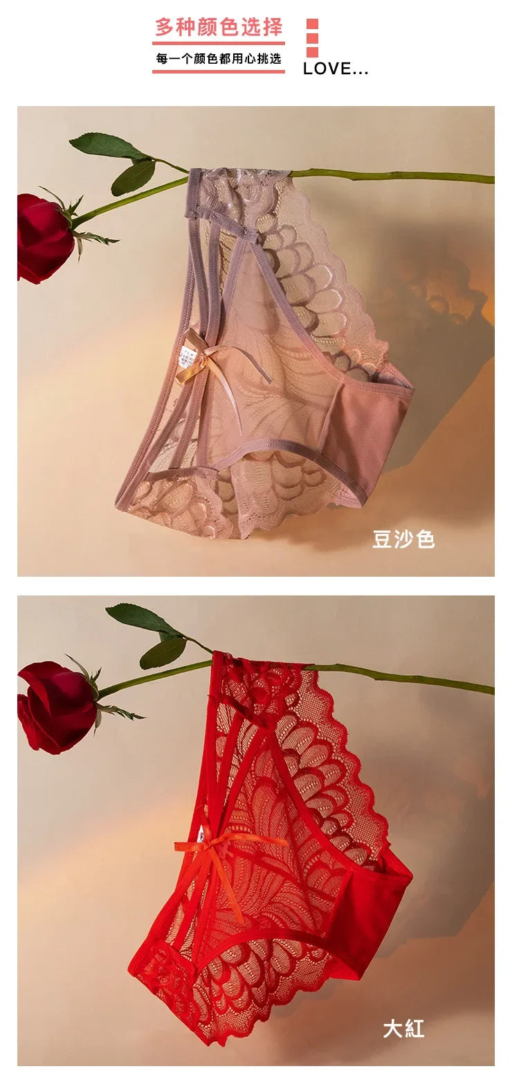 Women's Panties  Thin Lace Hollow Mesh Low Waisted Seamless  Triangle Panties Comfortable Underwear Hip Lifting