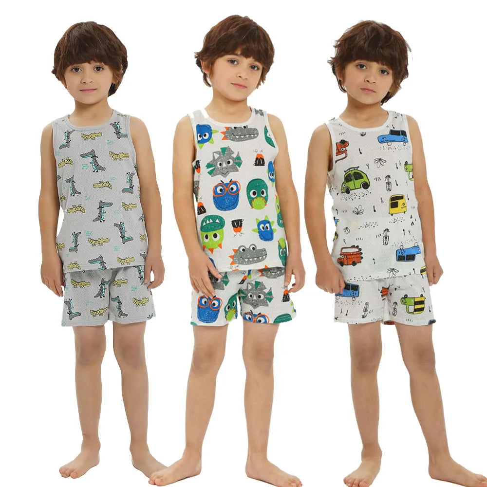 Toddler Baby Boy Pajamas Cotton Sets for Girls 0 to 1 2 3 4 5 6 7 8 9 Years Summer Children Pyjama Short Sleeveless Kids Pijamas