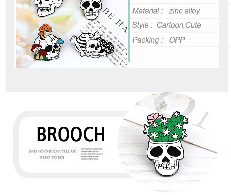 More Styles Halloween Day Punk Skeleton Enamel Pin Women Men Rose Flower Skull Brooches Metal Jean Coat Lapel Pin Badge Jewelry