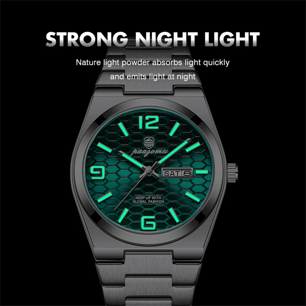 PAAZOMU Luxury Brand Man Watch Waterproof Luminous Date Week Men's Quartz Wristwatch Stainless Steel Fashion Sports Men Watches