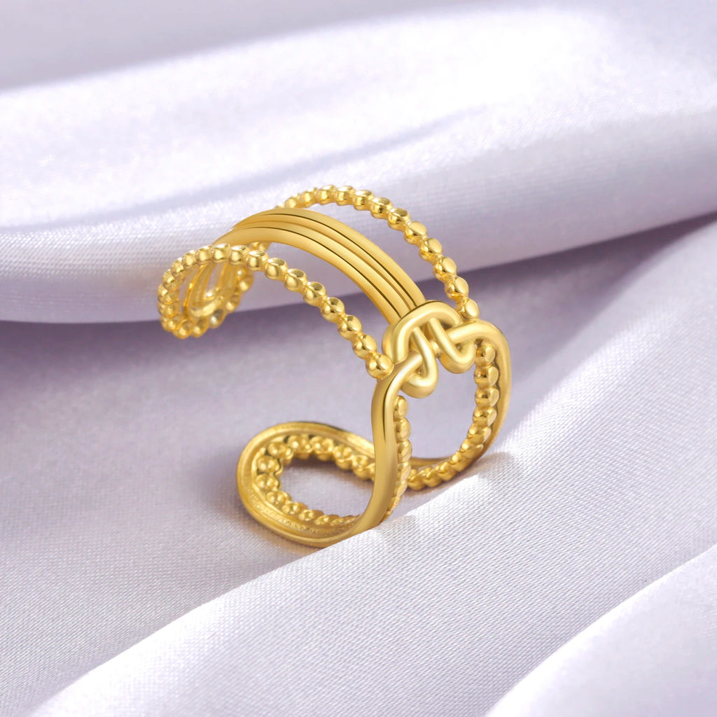Amaxer For Women Lover's Rings Star Lace Beads Strip Stainless Steel Gold Color Silver Color Engagement Jewelry Party Gift