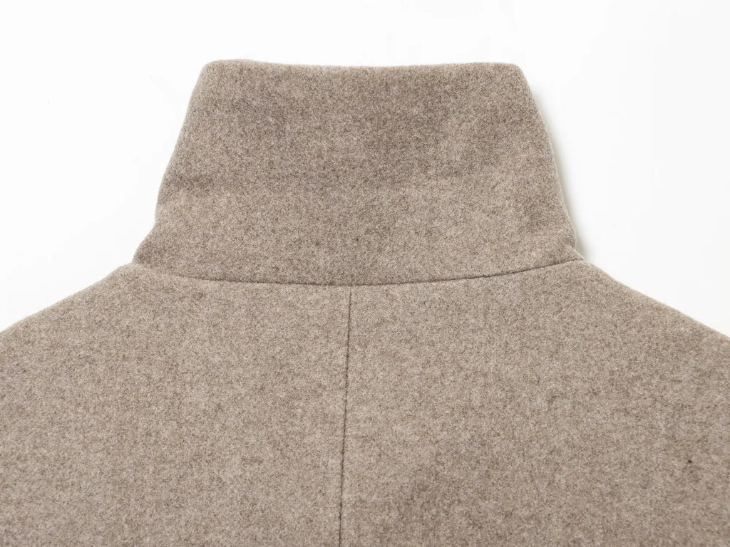 European and American 2025 Winter New Women's Loose and Casual Style Simple Long Sleeve Buckle Stand up Collar Coat