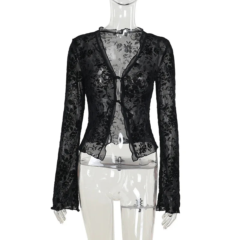 Women's Slim Fit Chiffon Ruffle Trumpet Sleeve Shirt Autumn Fashionable Elegant Top for Business Casual Wear
