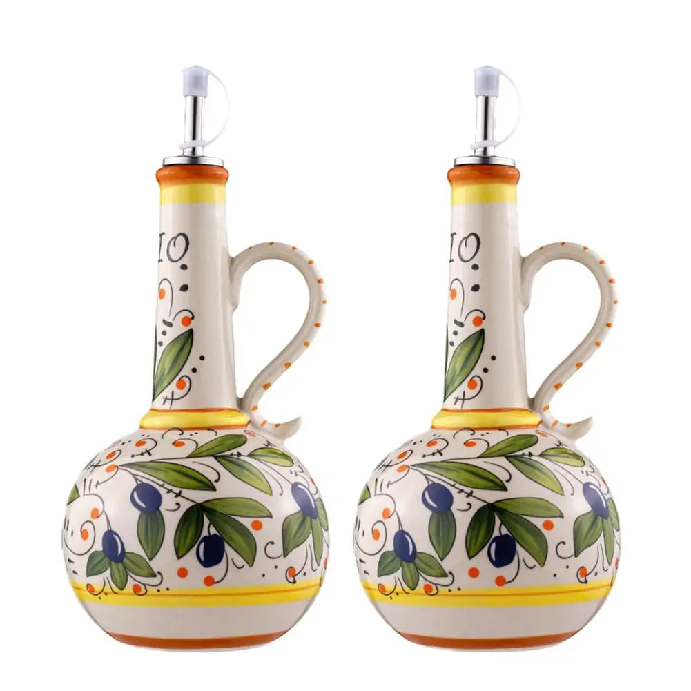 Hand-Painted Ceramic Oil Bottle Kitchen Storage Nordic Vinegar Oil Dispenser Cooking Utensil for Home Use Kitchen Seasoning Jar