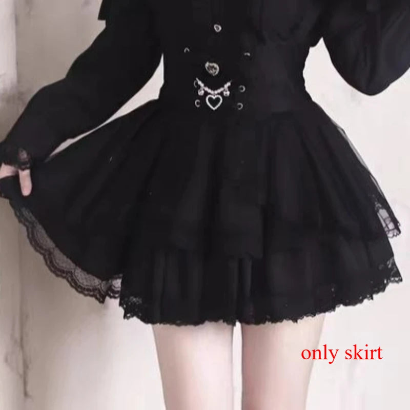 Japanese Sweet Lolita Blouse Long Sleeve Women Casual Skirts Lace Ruffle Blouse Y2K Harajuku Y2K Kawaii Subculture Outfit 2026