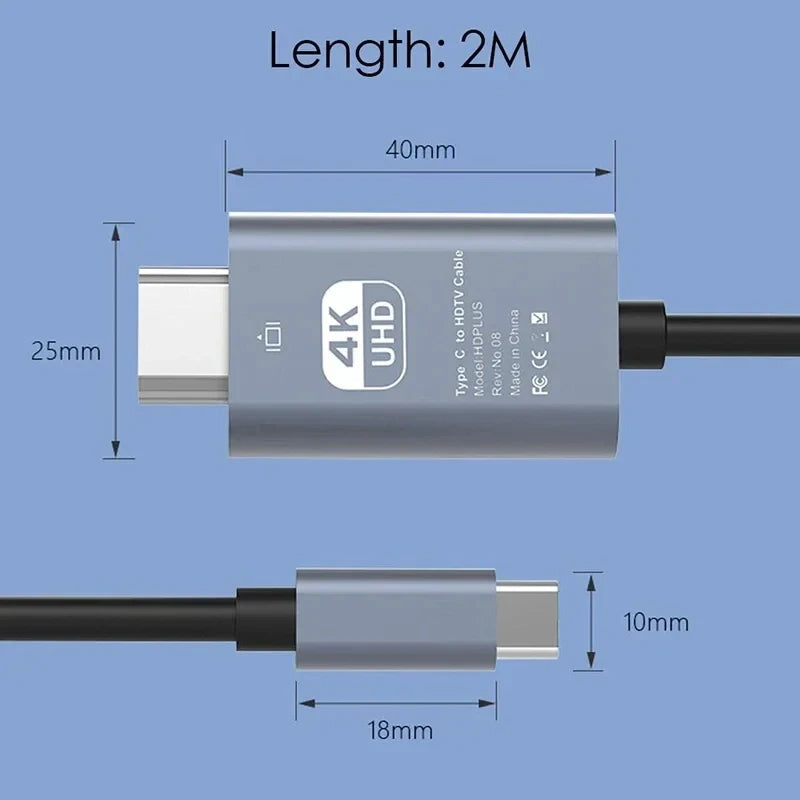 4K 60Hz HD Video Conversion Cable Typec to HDMI Same Screen Cable TV Computer 2 Meters Braided Screen Projection Cable Packaging