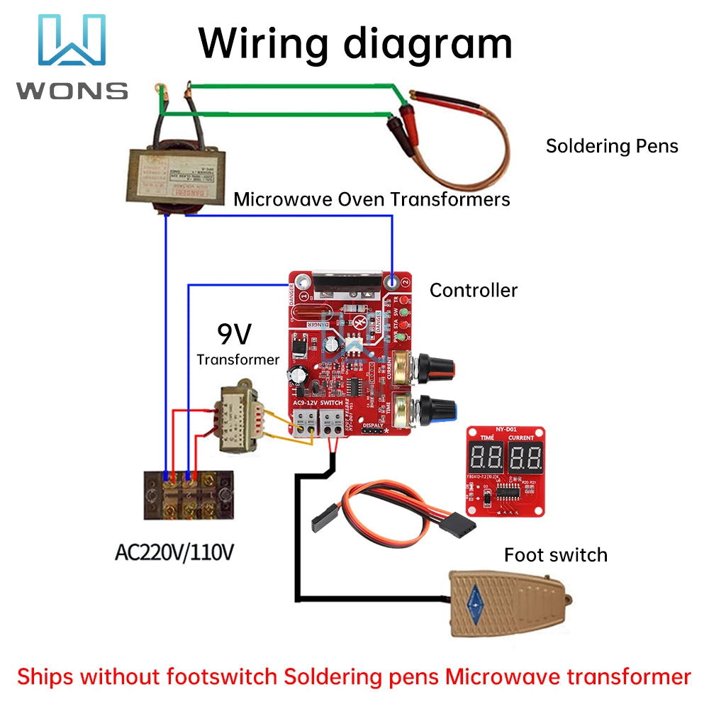 100A NY-D01 Spot Welder Control Board Kit Digital Display Spot Welding Machine Time And Current Control Module AC 110/220V