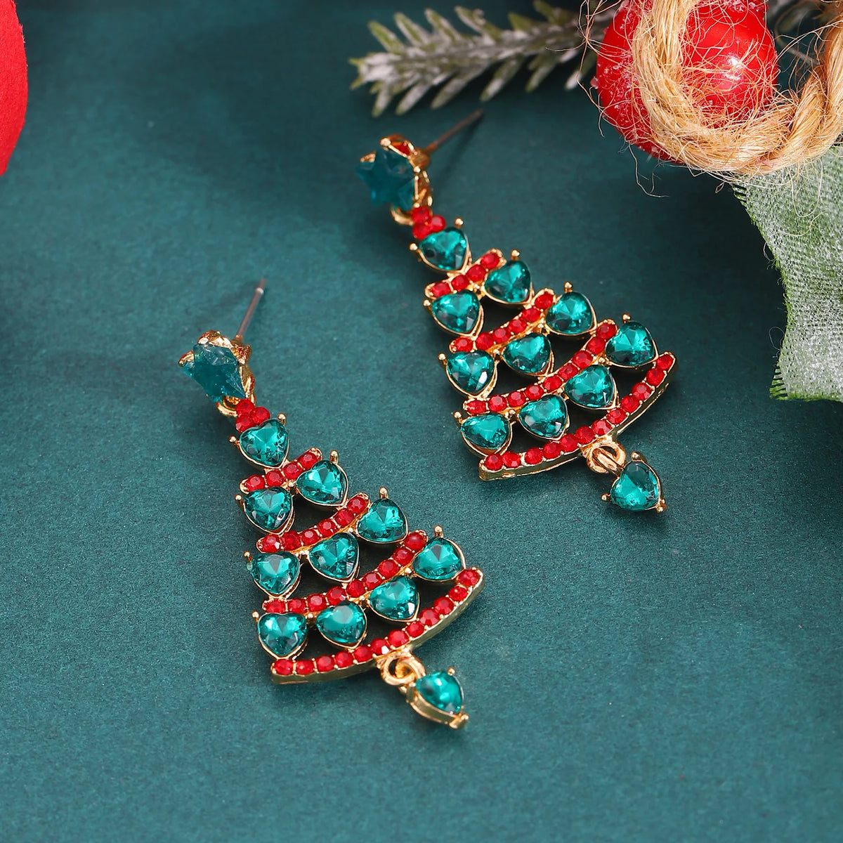 Colorful Zircon Christmas Tree Earrings for Women Fashion Red Green Crystal Tree Pendant Earring New Year Holiday Jewelry Gifts