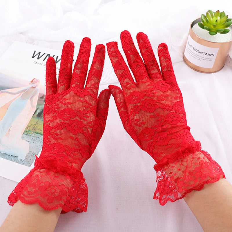 Sexy Lace Gloves Classic Black White Red Grey Skin Opera/Elbow/Wrist Stretch Satin Finger Long Gloves Flapper Gloves Matching