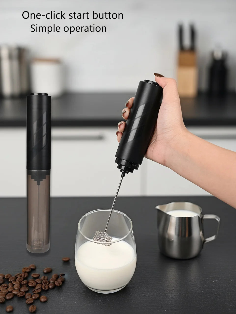 Hand-Held Electric Milk Foam Maker Coffee Mixer Kitchen Strong Egg Beater Mixer Battery AA Powered