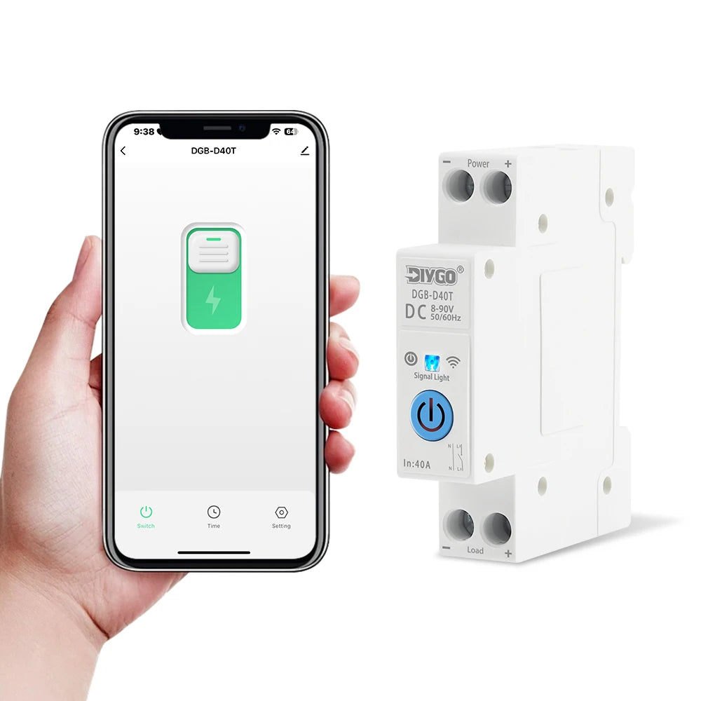 Smart WIFI Circuit Breaker 40A 8-90VDC Smartlife/TUYA App Loop Timer Relay Status Switch Remote Control Real-Time Monitoring