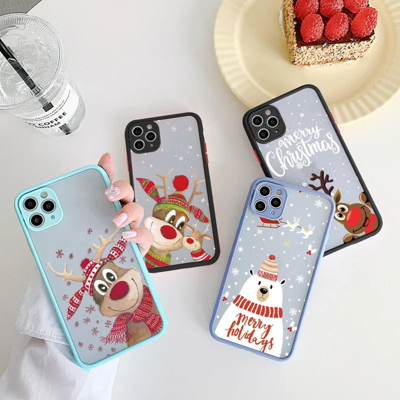 Christmas Matte Hard Phone Case for iPhone 17 7 8 Plus SE2 11 12 13 14 15 16 Pro Max Mini  New Year Gift Lovely Cover Fundas