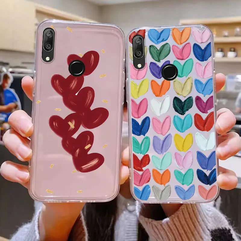 For Huawei Y7 Prime 2019 Y7 Pro 2019 P Smart Z Honor 9X Case Phone Cover Oil Butterfly Flower Heart Clear Bags Fundas Silicone